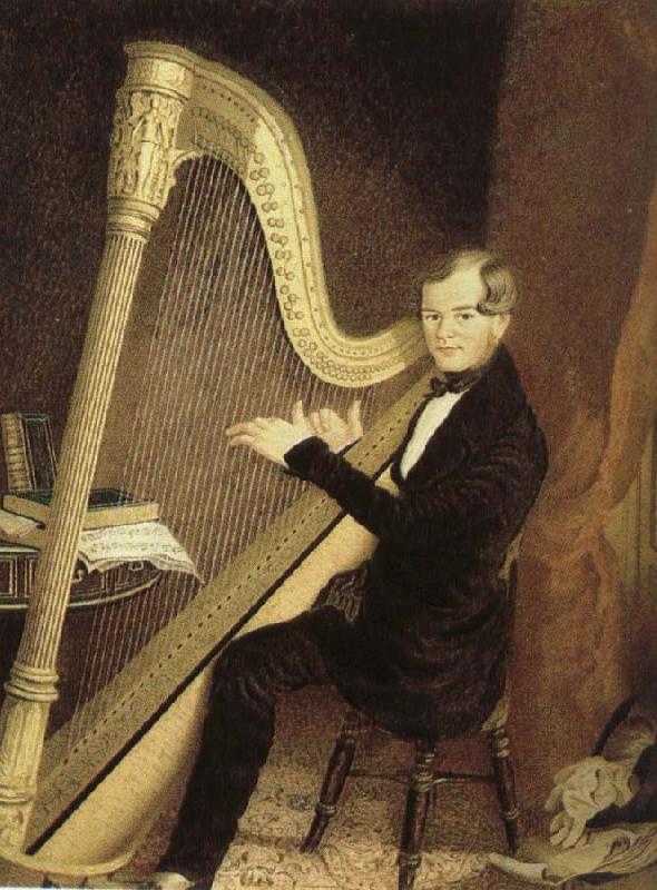 unknow artist an early 19th century pedal harp player Germany oil painting art